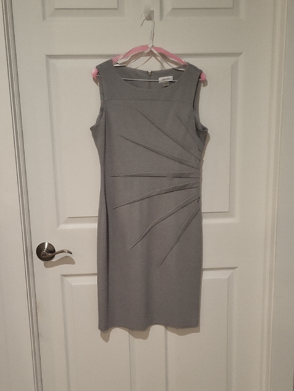 Calvin Klein Gray Sleeveless Midi Sheath Dress with Radiant Pleats
